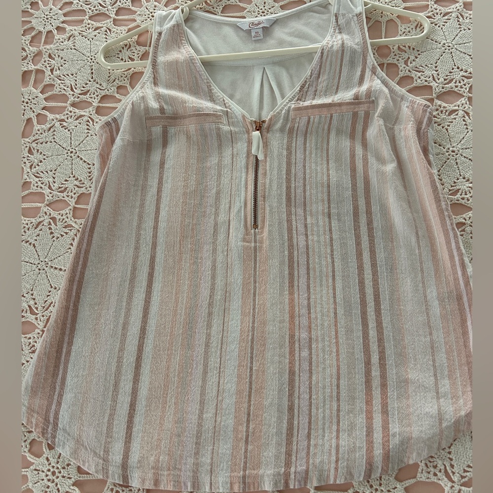 Candie's White Top with pink & tan stripes size XS